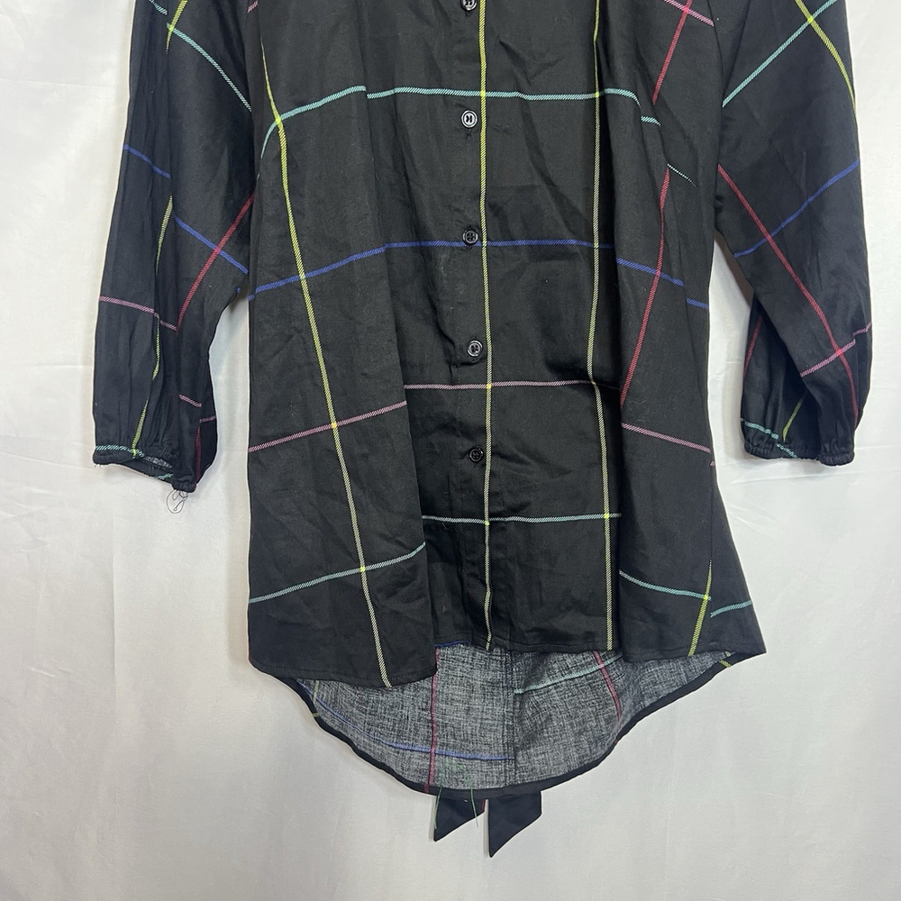 New York and Company Women’s Button Up Shirt XL Black 3/4 Sleeve Open Back - Picture 3 of 11